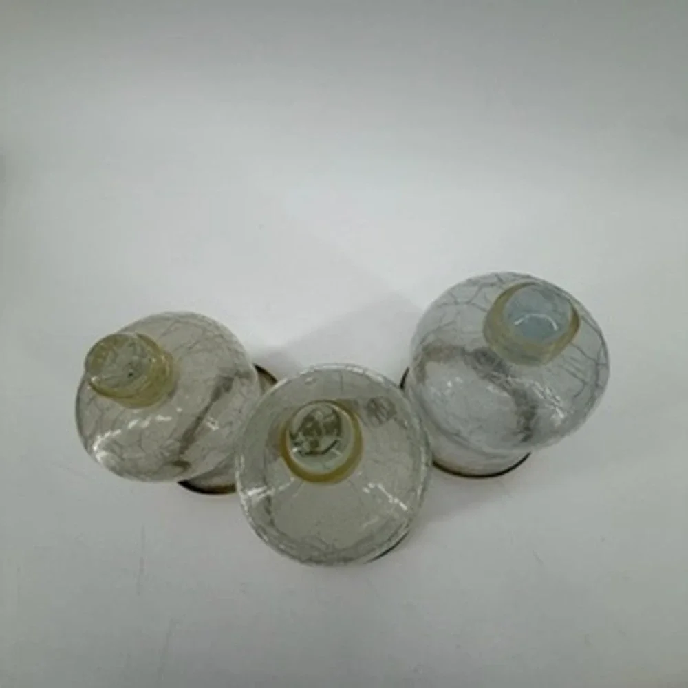 Vintage Crackle Glass Hurricane Candle Shades Set of 3 Brass Rim Peg Base Clear